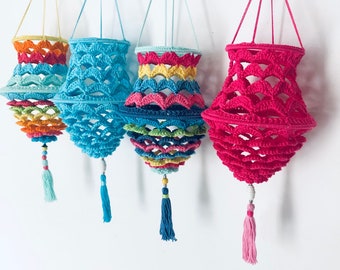Crochet Pattern Boho Flowers Lampion, crocheted lanterns Lamp, floral design, PDF (US terms)