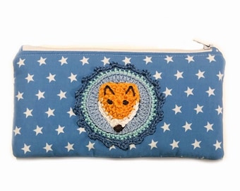 Etui Fuchs Fox Punkte Kramtasche Handytasche Tasche für Smartphone Federmäppchen petrol weiß