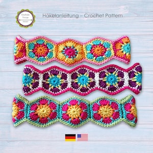 Häkelanleitung Haarband Bandana Flowerpower Blumen-Haarband häkeln, PDF