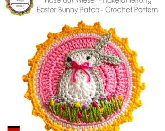 Crochet Pattern Easter Bunny patch appliqué, cute Easter decoration, crochet idea for easter season, Easter decor, PDF (US terms)