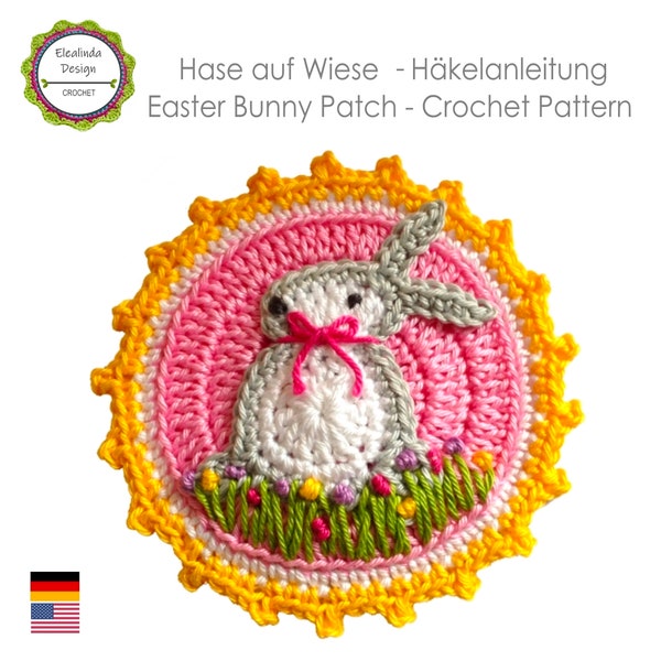 Crochet Pattern Easter Bunny patch appliqué, cute Easter decoration, crochet idea for easter season, Easter decor, PDF (US terms)