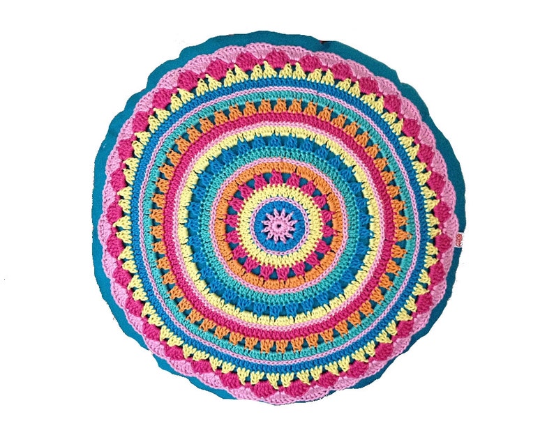 Crochet Pattern Round Cushion SUNRISE, Cushion With Crochet Application, incl. Sewing instructions PDF US terms image 7