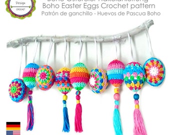 Crochet Pattern Boho Easter Eggs Cute Decoration for Easter Tutorial PDF ENGLISH (US terms) + Espagnol