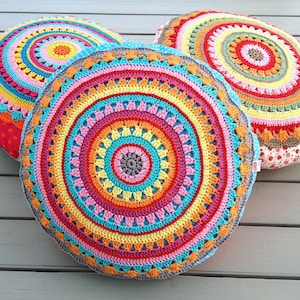 Crochet Pattern Round Cushion SUNRISE Pillow incl. Sewing tutorial, PDF (US terms)
