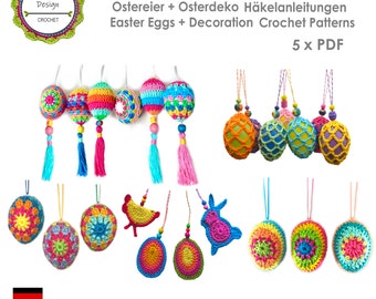 Crochet pattern package, Easter Decoration, Easter Eggs, Boho Style, Bunny, Chick, ENGLISH (US terms)