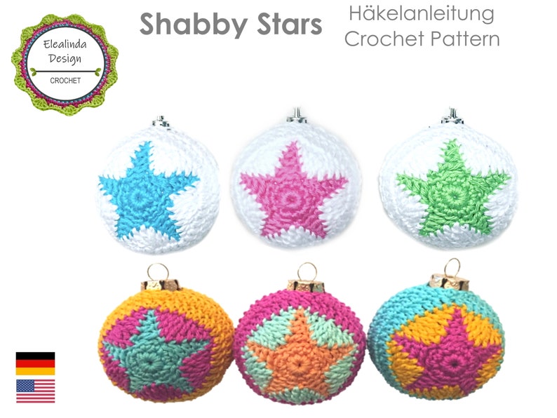 Crochet Pattern, Christmas Baubles, Stars, Star pattern, Christmas ball, PDF US terms image 1