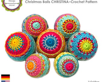 Crochet Pattern, Christmas Baubles, Christina, Boho Living, Christmas ball, Unique design, English (US terms), Espagnol Patron de ganchillo