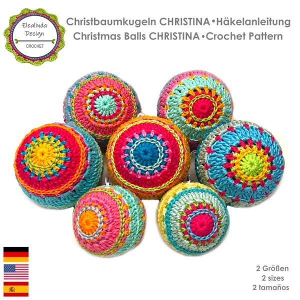 Crochet Pattern, Christmas Baubles, Christina, Boho Living, Christmas ball, Unique design, English (US terms), Espagnol Patron de ganchillo