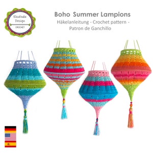 Crochet Tutorial Boho Summer Lampions lanterns Crochet pattern Boho Living Crochet lampshade, crochet lamp garden decoration, PDF download