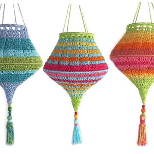 Crochet Tutorial Boho Summer Lampions, lanterns Crochet pattern, Boho Living, Crochet lampshade, crochet lamp, garden decoration, US terms image 2