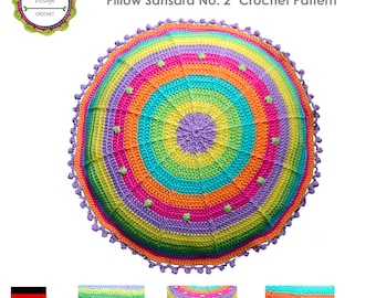 Häkelanleitung Kissen, Häkelkissen, Sansara No. 2, Boho Kissen, Rundkissen gehäkelt, mit Bommelborte, mit Knopfleiste, PDF