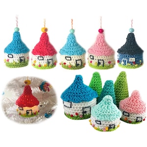 Crochet pattern little cottage house with LED, Christmas tree ornament, Christmas decoration autumn, Christmas decor, PDF German and English