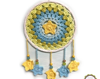 Traumfänger gehäkelt mit Stern Motiv, Dreamcatcher "Stern", Dekoration für Kinderzimmer, Sternchen Erinnerung, Wohndeko, Durchmesser 15 cm