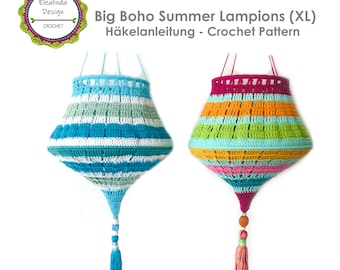 Crochet Tutorial, Big Boho Summer Lampion XL, lanterns, Boho Living, Crochet Pattern, PDF (US terms), German, English