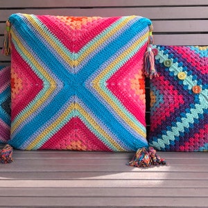 Crochet Pattern Pillow, Cushion Retro, Crochet Tutorial, Boho Dreams Cushion, Granny Square Cushion, any size and yarn, PDF US terms image 7