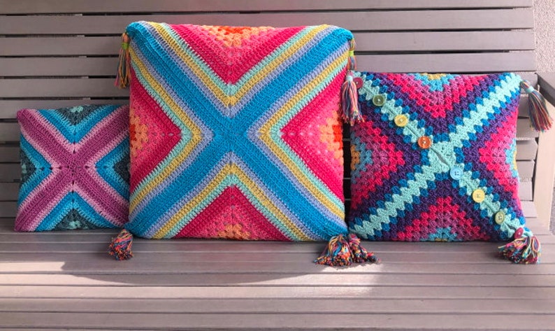 Crochet Pattern Pillow, Cushion Retro, Crochet Tutorial, Boho Dreams Cushion, Granny Square Cushion, any size and yarn, PDF US terms image 7