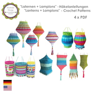 Crochet pattern package lampshades, 4 x PDF, Lanterns, Bestseller patterns, Lampions, Boho Lamps, Boho Living, ENGLISH (US terms)