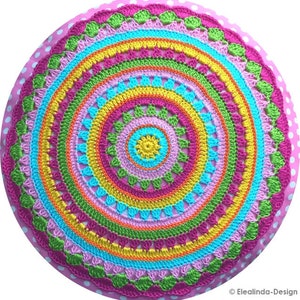 Crochet Pattern Round Cushion SUNRISE, Cushion With Crochet Application, incl. Sewing instructions PDF US terms image 3