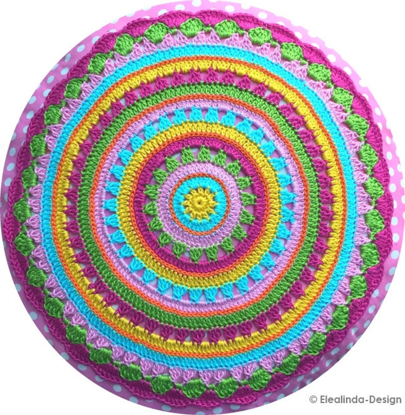 Crochet Pattern Round Cushion SUNRISE, Cushion With Crochet Application, incl. Sewing instructions PDF US terms image 3
