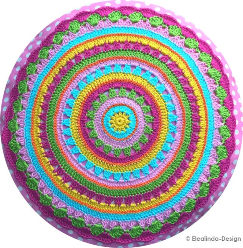 Crochet Pattern Round Cushion SUNRISE, Cushion With Crochet Application, incl. Sewing instructions PDF US terms image 3