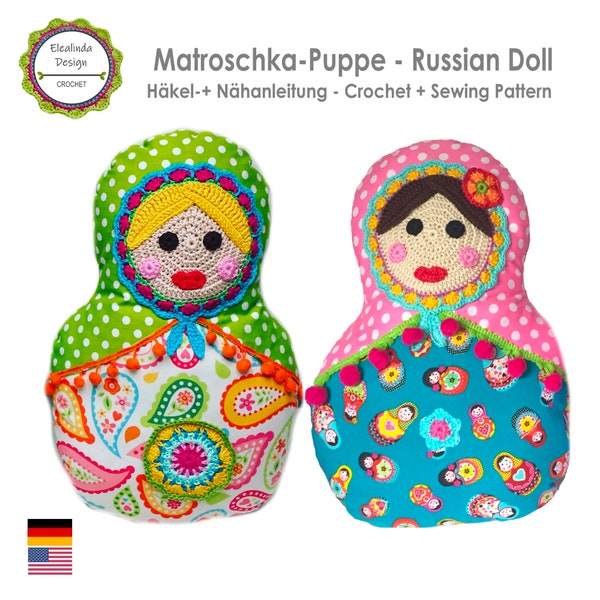 Häkelanleitung Matroschka Puppe Kissen Deko Geschenkidee Kinderzimmer Dekoration, Russian Doll, inkl. Nähanleitung, PDF Download