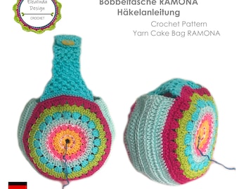 Häkelanleitung Tasche Handtasche Bobbeltasche für Wolle, Wolltasche Projekttasche gehäkelt, Häkeltasche, Häkelbeutel mit Garndurchführung