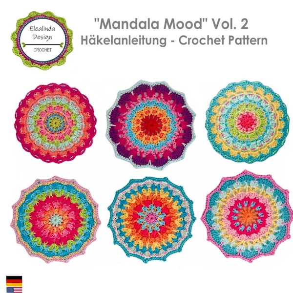 Häkelanleitung Mandala Mood 3 neue Modelle Häkelmandala Ebook PDF für Gestaltung von Kissen, Traumfänger, Deko