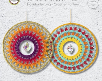 Crochet Pattern Suncatcher “Sunrise”, 30 cm Mandala Dreamcatcher with Crystal, PDF (US terms)