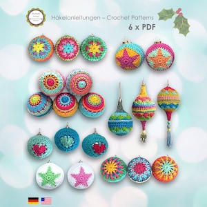 Crochet pattern package Christmas balls, decorative baubles, Boho Living, 6 x PDF (Zip file), ENGLISH (US terms)