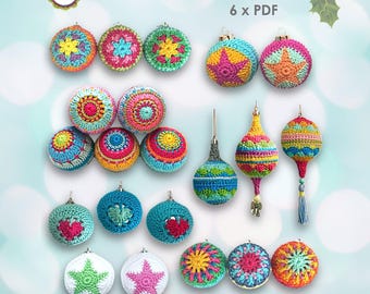 Crochet pattern package Christmas balls, decorative baubles, Boho Living, 6 x PDF (Zip file), ENGLISH (US terms)