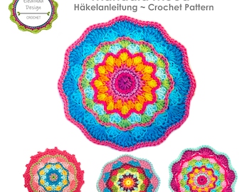 Häkelanleitung Mandala Mood 4 Designs Ebook PDF für Mandala-Kissen, Untersetzer, Deko, Applikation gehäkelt Boho Living