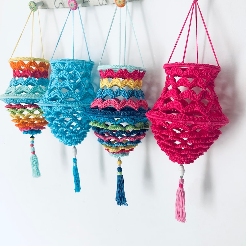 Crochet pattern package Lanterns, Lampions and Lampshades, 9 Colorful Boho Style Crochet Patterns for Gardens & Homes, PDF Guide 136 pages image 5