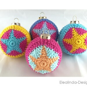 Crochet Pattern, Christmas Baubles, Stars, Star pattern, Christmas ball, PDF US terms afbeelding 3