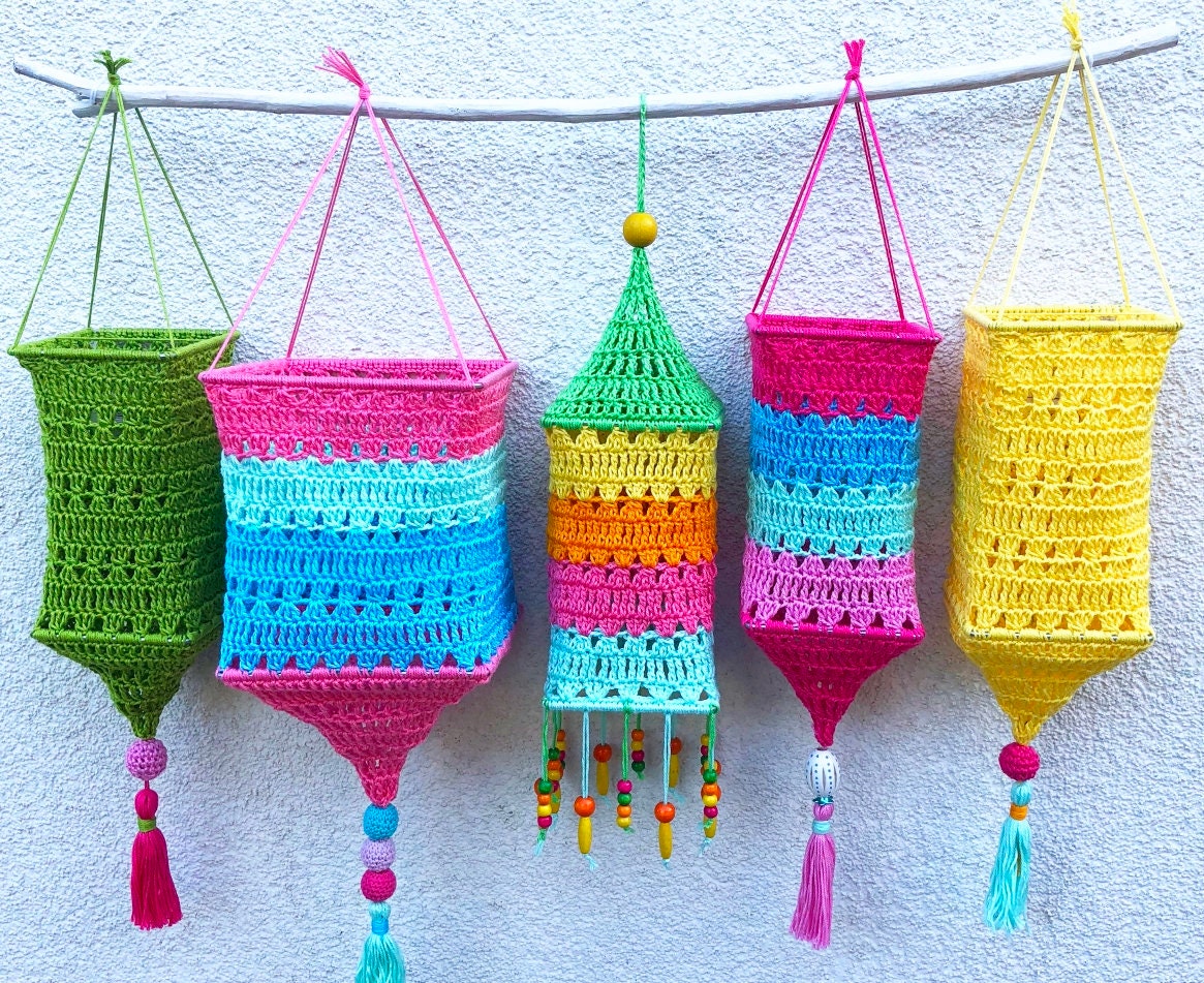 34 Crochet Lamps That Will Look Great in Your Home 11 Crochet pattern Boho Square Lantern lampion garden decor