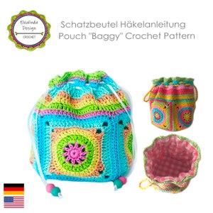 Crochet Pattern Little Pouch Treasure Bag Hodgepodge Bag Boho Crochet bag Photo Tutorial, English US terms, Instant Download image 1