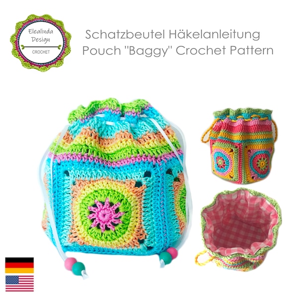 Crochet Pattern Little Pouch Treasure Bag Hodgepodge Bag Boho Crochet bag Photo Tutorial, English (US terms), Instant Download