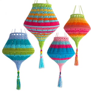 Crochet pattern package Lanterns, Lampions and Lampshades, 9 Colorful Boho Style Crochet Patterns for Gardens & Homes, PDF Guide 136 pages image 6