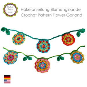 Crochet Pattern Colorful Flower Garland Bunting, Spring Floral Decor, Garden Decoration, Flower Garland, PDF Ebook, Instant Download