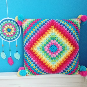 Crochet Pattern Pillow, Cushion Retro, Crochet Tutorial, Boho Dreams Cushion, Granny Square Cushion, any size and yarn, PDF US terms image 9