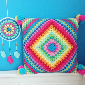 Crochet Pattern Granny Square Pillow "Boho Dreams", easy crochet project US terms