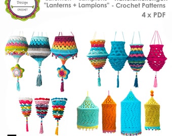 Lanterns + Lampions Crochet patterns package No. 2, 4 x PDF (Zip file), Lanterns, Lampions, Boho Lamps, Boho Living, ENGLISH (US terms)