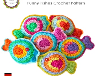 Crochet Pattern, Funny Fishes, 3-dimensional fish, colorful fishes, PDF, photo tutorial