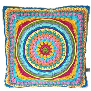 Crochet pattern cushion with big granny square decorative pillow square decor pillow with crochet application, PDF US terms download image 9