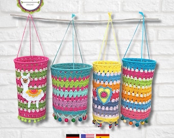Crochet Pattern for Colorful Boho lanterns, Incl. Alpaca Applique, Beginner-friendly Crochet Tutorial, PDF English (US terms)