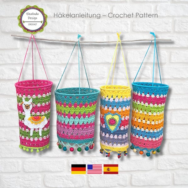 Crochet Pattern for Colorful Boho lanterns, Incl. Alpaca Applique, Beginner-friendly Crochet Tutorial, PDF English (US terms)