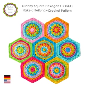 Häkelanleitung, Granny Square, Sechseck, Hexagon CRYSTAL, viele Bilder, anfängertauglich, PDF Bild 1