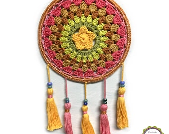 Traumfänger gehäkelt mit Stern Motiv, Dreamcatcher "Stern", Dekoration für Kinderzimmer, Sternchen Erinnerung, Wohndeko, Durchmesser 15 cm