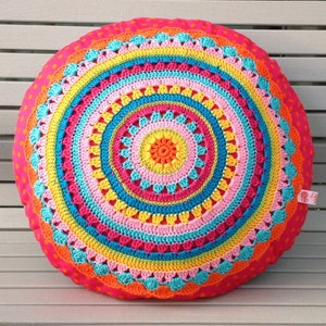 Crochet Pattern Round Cushion SUNRISE, Cushion With Crochet Application, incl. Sewing instructions PDF US terms image 8