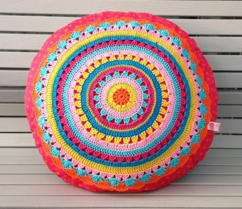 Crochet Pattern Round Cushion SUNRISE Cushion With Crochet Etsy