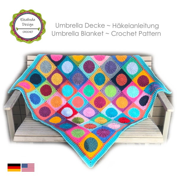 Häkelanleitung Decke, Häkeldecke, UMBRELLA Decke, Granny-Square-Decke, Boho Decke Häkelanleitung, Hippiedecke, PDF Deutsch, English